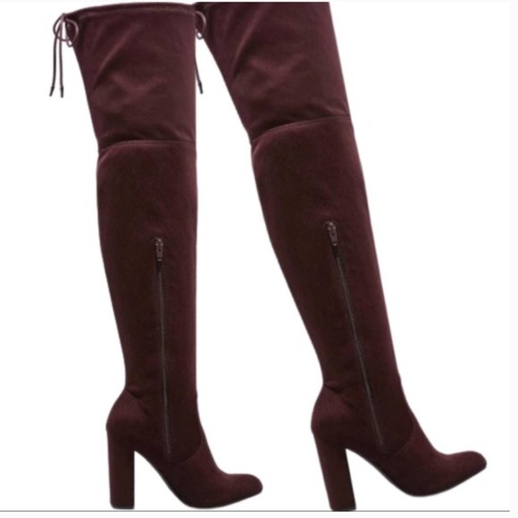 plum thigh high boots